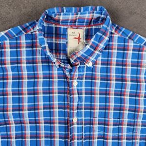 Relwen Shirt Mens Medium Blue Red Plaid Short Sleeve Button Up Cotton